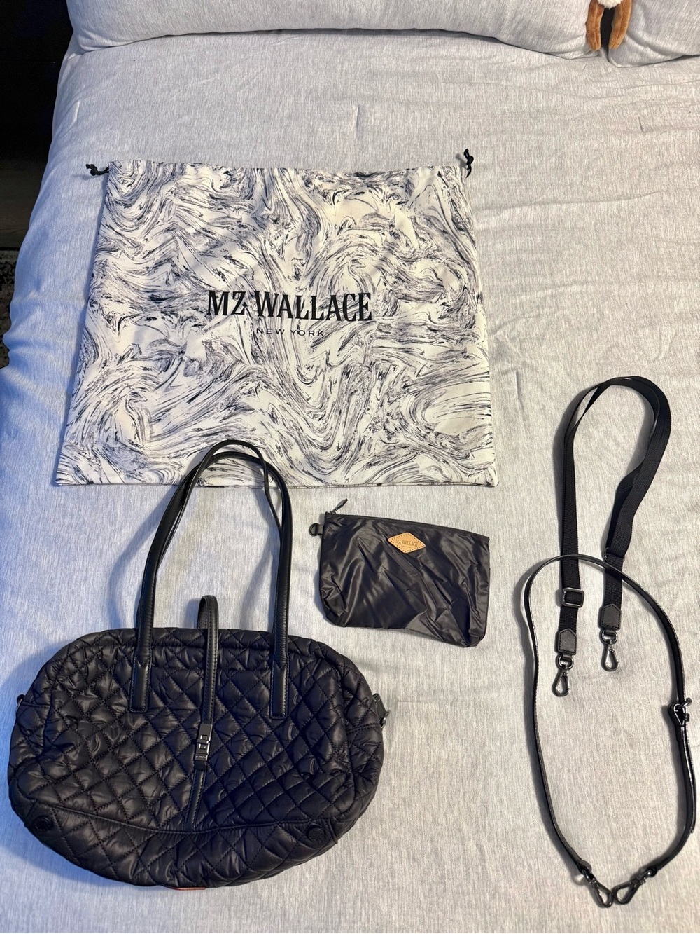 MZ Wallace Black Astor Satchel | Quilted Nylon  Bag with Dust Cover